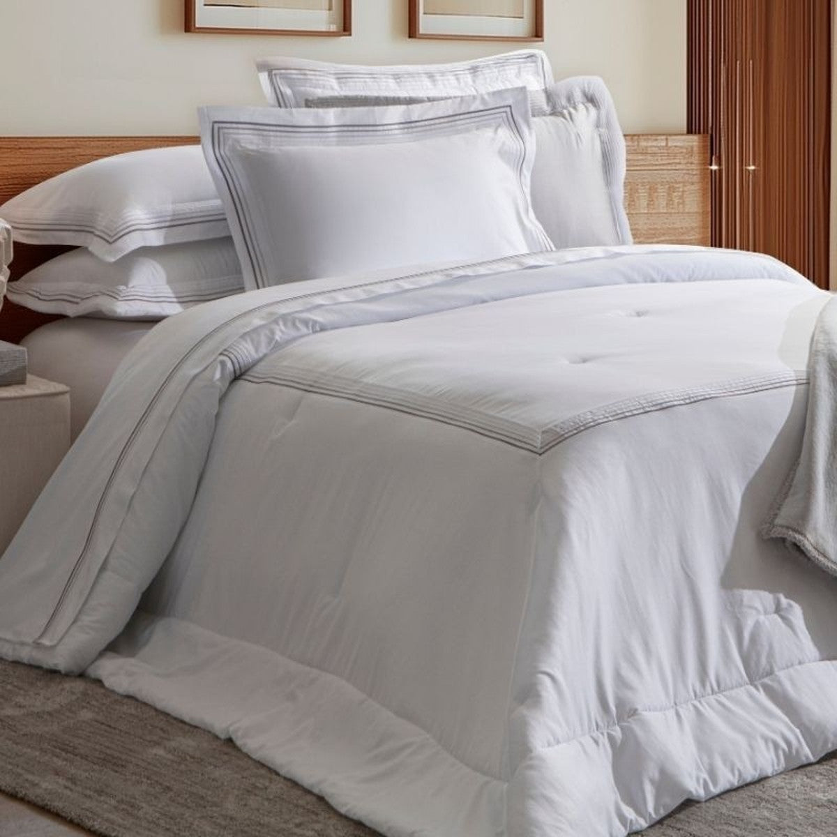 Colcha 300 Fios Capadocia Kacyumara  Branco/Cinza